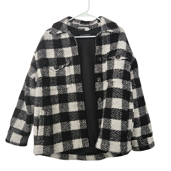 Allsaints Women Fenix Wool Blend Check Jacket Size US 2 In Black White Oversized - Picture 2 of 11